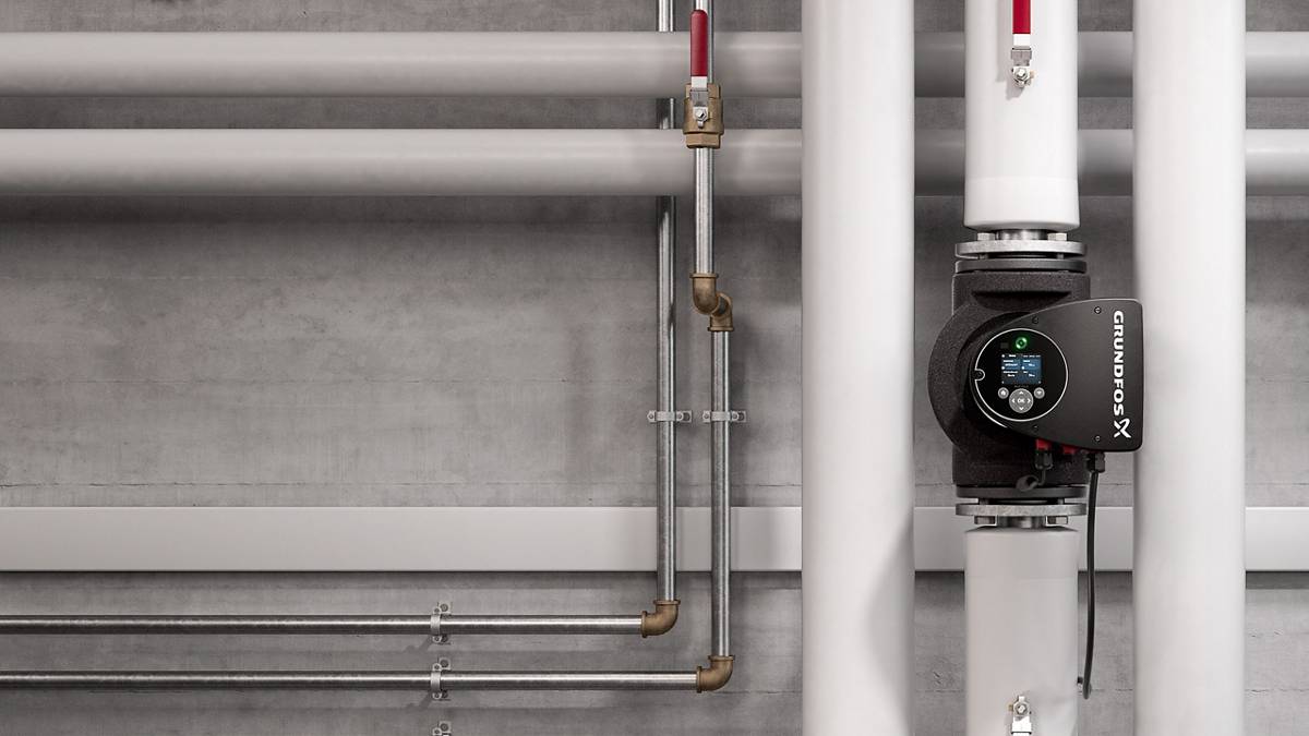 Official rendering of a MAGNA3 circulator installed in building pipework