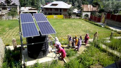 Solar panels and water-collection point in the Kashmir Valley project completed by December 2020.