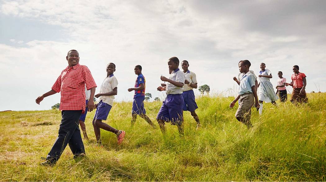 school children in field